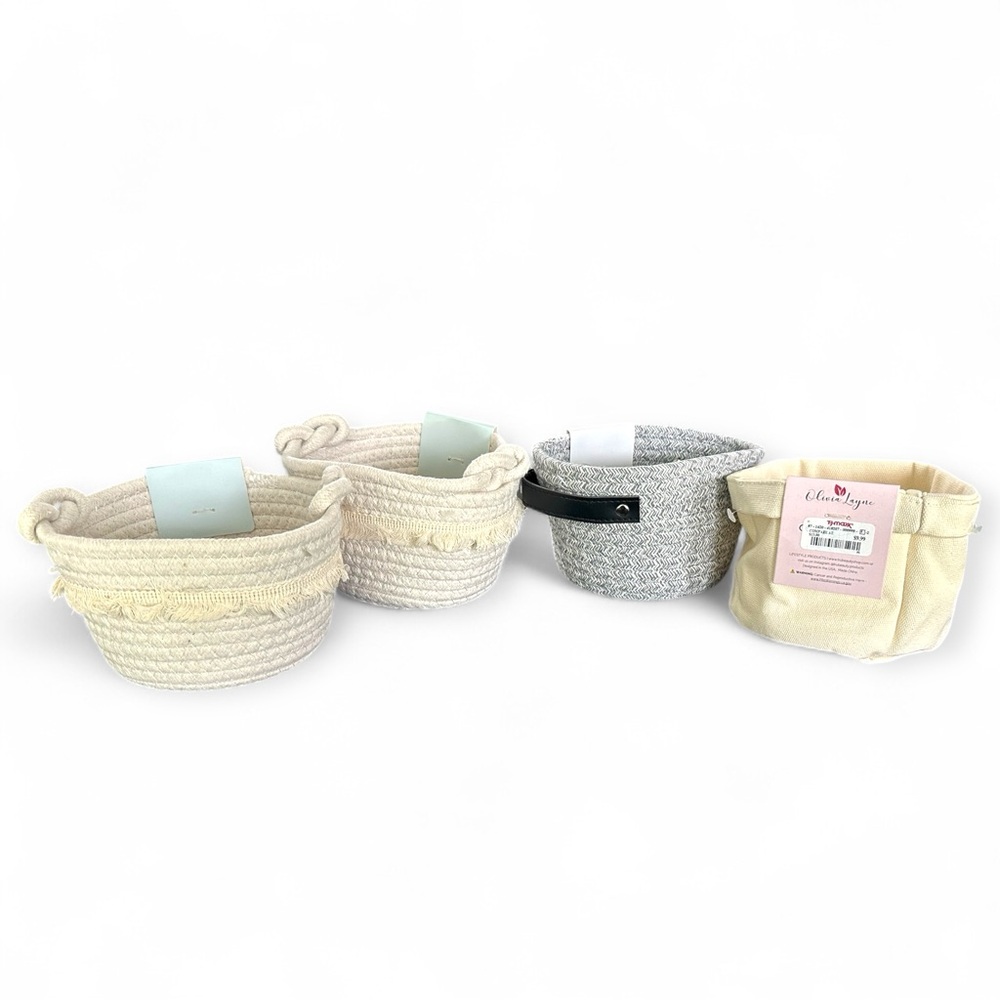4x mini organizing bundle Cream and Gray small Storage Baskets